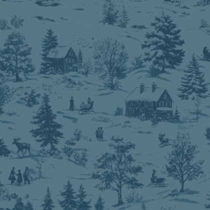 Blank Quilting - Holly Jolly Calico - Winter Scene, Navy