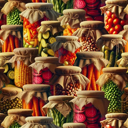 Blank Quilting - Homestead Heritage - Vegetables In Jars, Sunset
