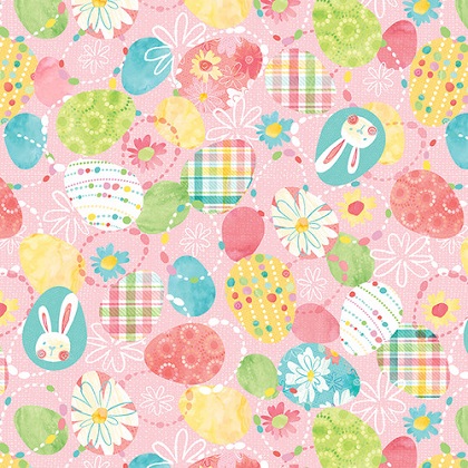 Blank Quilting - I'm All Ears - Tossed Easter Eggs, Pink
