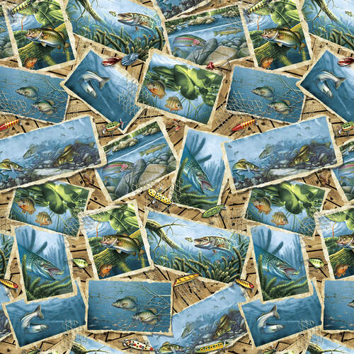 Blank Quilting - Keep It Reel - Fish Postcards, Blue