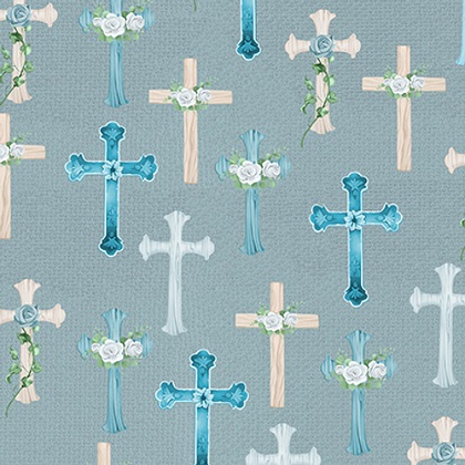 Blank Quilting - Love Never Fails - Crosses, Slate