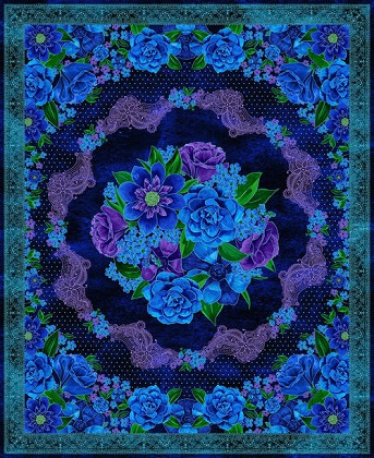 Blank Quilting - Luna Garden - 36' Floral Panel, Navy