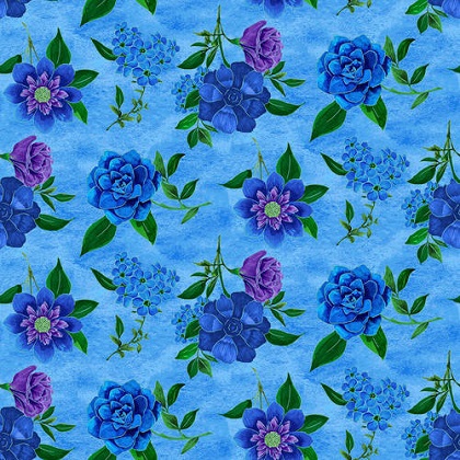 Blank Quilting - Luna Garden - Spaced Floral, Light Blue