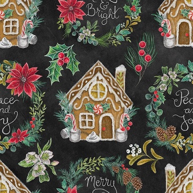 Blank Quilting - Mistletoe Magic - Gingerbread Houses & Christmas Wreath, Black