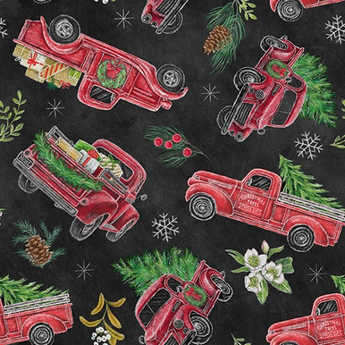 Blank Quilting - Mistletoe Magic - Tossed Red Trucks, Black