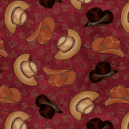 Blank Quilting - My Hero Wears Cowboy Boots - Tossed Cowboy Hats, Wine
