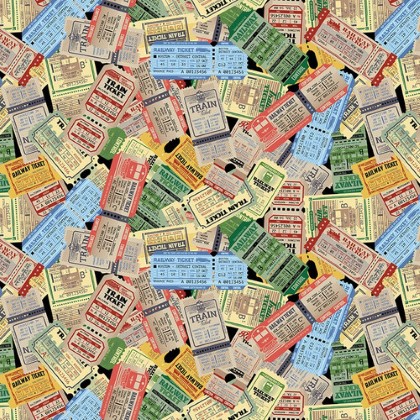 Blank Quilting - On The Right Track - Train Tickets, Cream