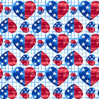 Blank Quilting - One Land, One Flag - Patriotic Hearts, Blue