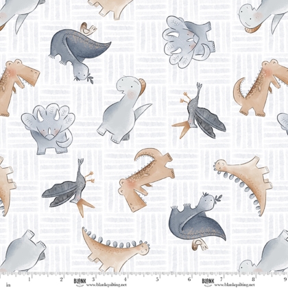 Blank Quilting - Rock of Ages - Multi Dinosaur Toss, Gray