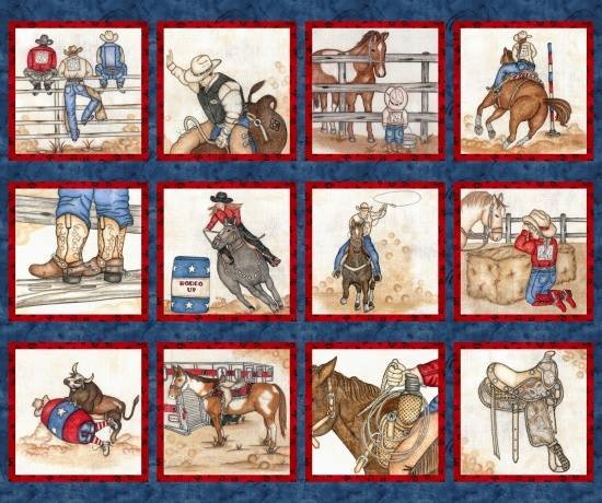 Blank Quilting - Rodeo Up - 9.5' Blocks 36' Panel, Blue