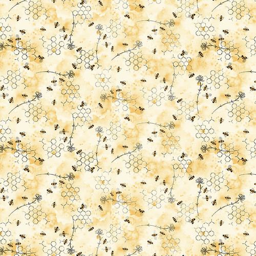Blank Quilting - Royal Jelly - Mini Bees With Honeycomb, Parchment