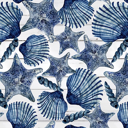 Blank Quilting - Seaside Serenity - Shells, Medium Blue