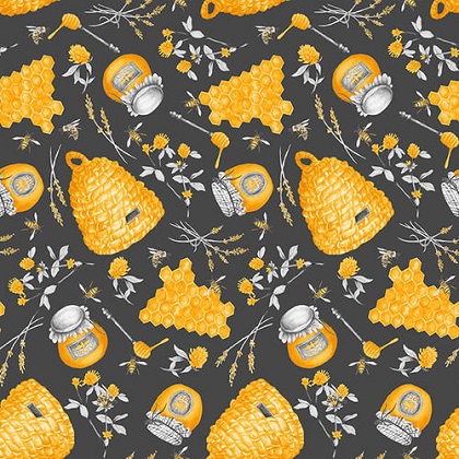 Blank Quilting - Show Me The Honey - Beehives & Honey Jars, Gray