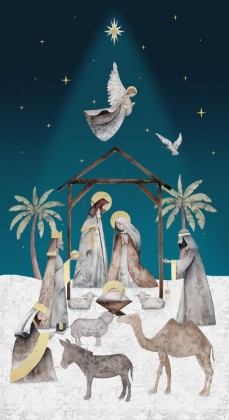 Blank Quilting - Silent Night - 24' Nativity Panel, Navy