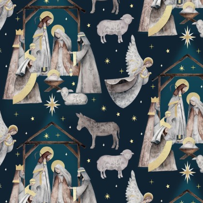 Blank Quilting - Silent Night - Nativity Scene, Navy