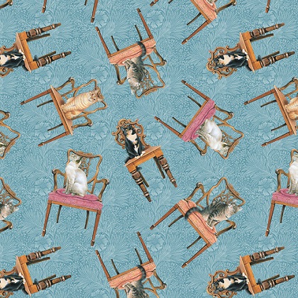 Blank Quilting - Sophisti-cats - Cats on Chairs, Light Blue