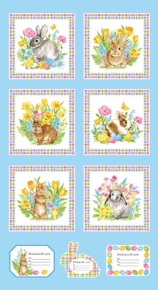 Blank Quilting - Spring is Hare - 24' Block Panel 10' Square, Light Blue
