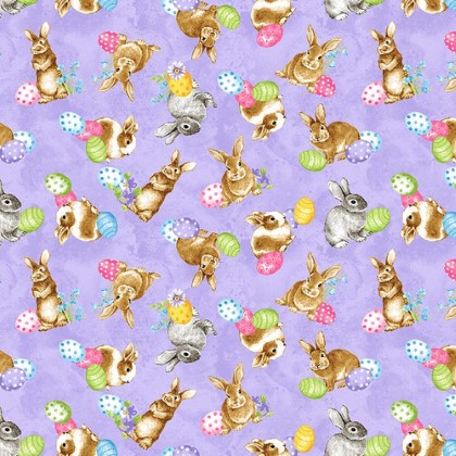 Blank Quilting - Spring is Hare - Tossed Bunnies, Purple