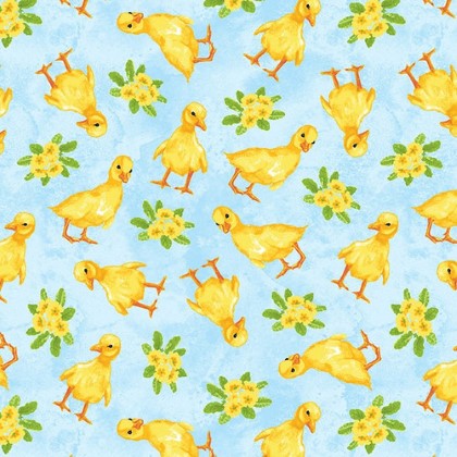 Blank Quilting - Spring is Hare - Tossed Ducks, Light Blue