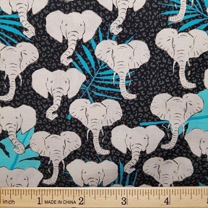 Blank Quilting - Wild Wild - Elephants & Leaves, Black