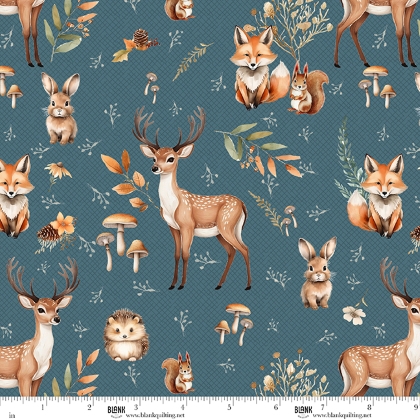 Blank Quilting - Wild and Free - Woodland Animals, Navy