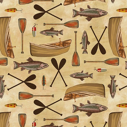 Blank Quilting - Wilderness Trail - Canoes, Ivory