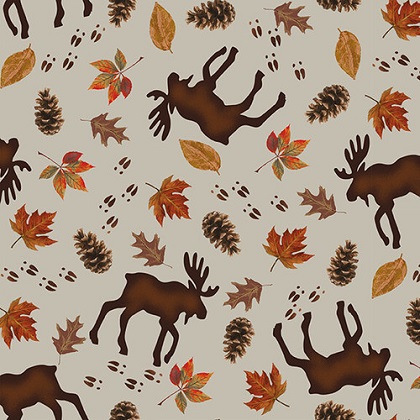 Blank Quilting - Wilderness Trail - Tossed Moose, Light Gray