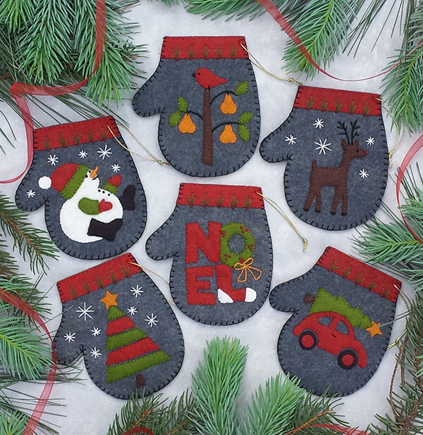 Christmas Ornament Kit - Charcoal Mittens