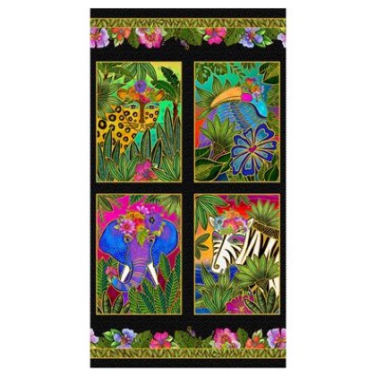 Clothworks - Earth Song - 24' Digital Animal Panel, Black w/Gold Metallic