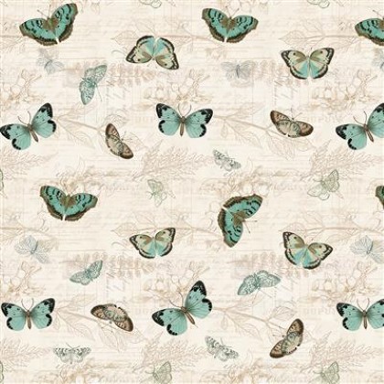 Clothworks - En Bleu - Tossed Butterflies, Light Cream