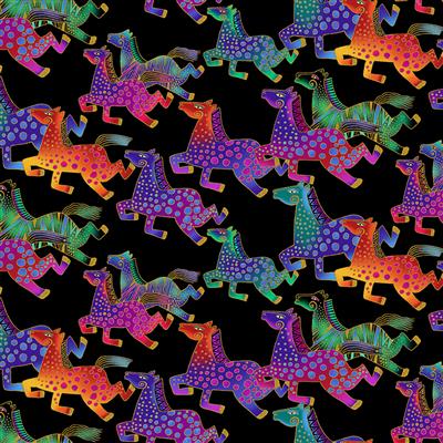 Clothworks - Fiesta Horses - Running Horses, Black/Metallic