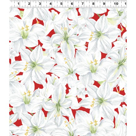 Clothworks - Holidays Remembered - Amaryllis, White/Red