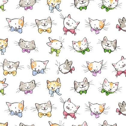 Clothworks - Let's Bake Flannel - Cat Faces, White