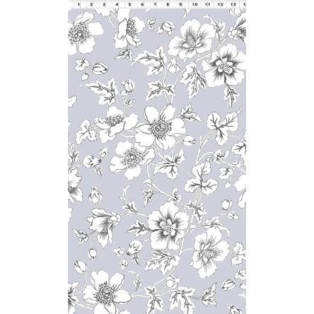 Clothworks - Lilliana - Large Floral, Gray