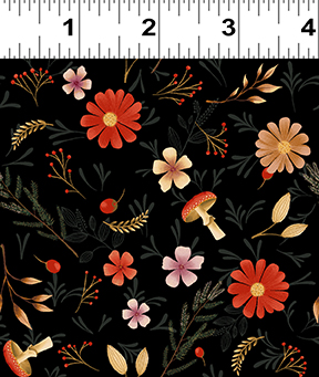 Clothworks - Midnight Flora - Small Floral, Black