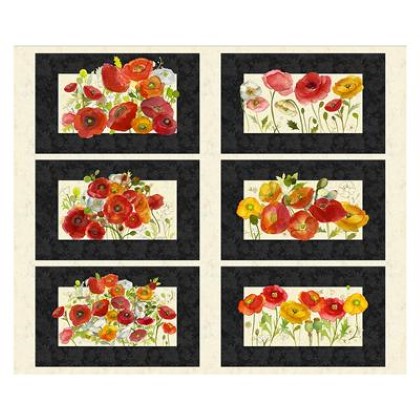 Clothworks - Poppy Dreams - 36' Placemat Panel, Black