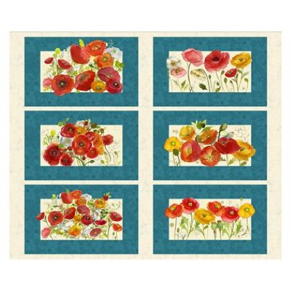 Clothworks - Poppy Dreams - 36' Placemat Panel, Teal