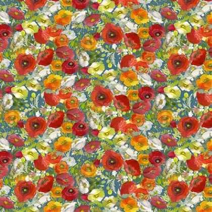 Clothworks - Poppy Dreams - Poppy Trellis, Dark Sky