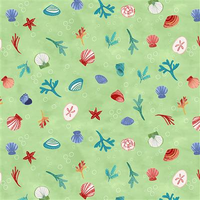 Clothworks - Sanibel - Sea Shells, Light Olive