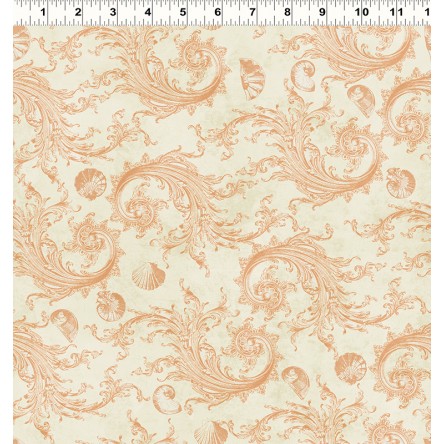 Clothworks - Sea Cottage - Wave Damask, Orange/Cream