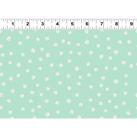 Clothworks - Snarky Cats - Paw Prints, Light Turquoise