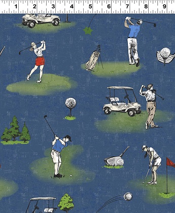 Clothworks - Tee Time! - Golfing Toile, Dark Denim