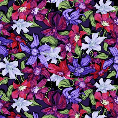 Clothworks - Trellis - Packed Clematis, Multi