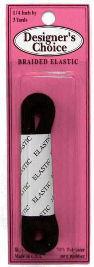 Conrad Jarvis Elastic - 1/4 Inch x 3 Yards - Braided, Black