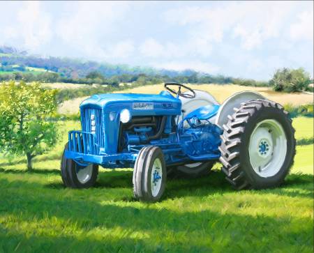 David Textiles - Exclusive Panels - 36' Panel 1823 Blue Tractor, Multi