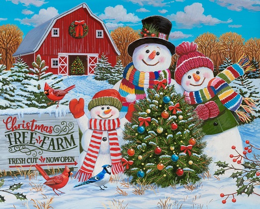 David Textiles - Exclusive Panels - 36' Snow Family Greetings Panel, Multi