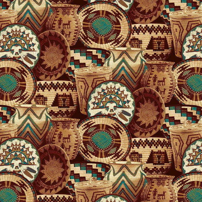 David Textiles - Novelty Prints - Baskets, Teal/Brown