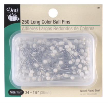 Dritz - 250 Long Color Ball Pins - Extra Fine - 1 1/2' - 250 ct.