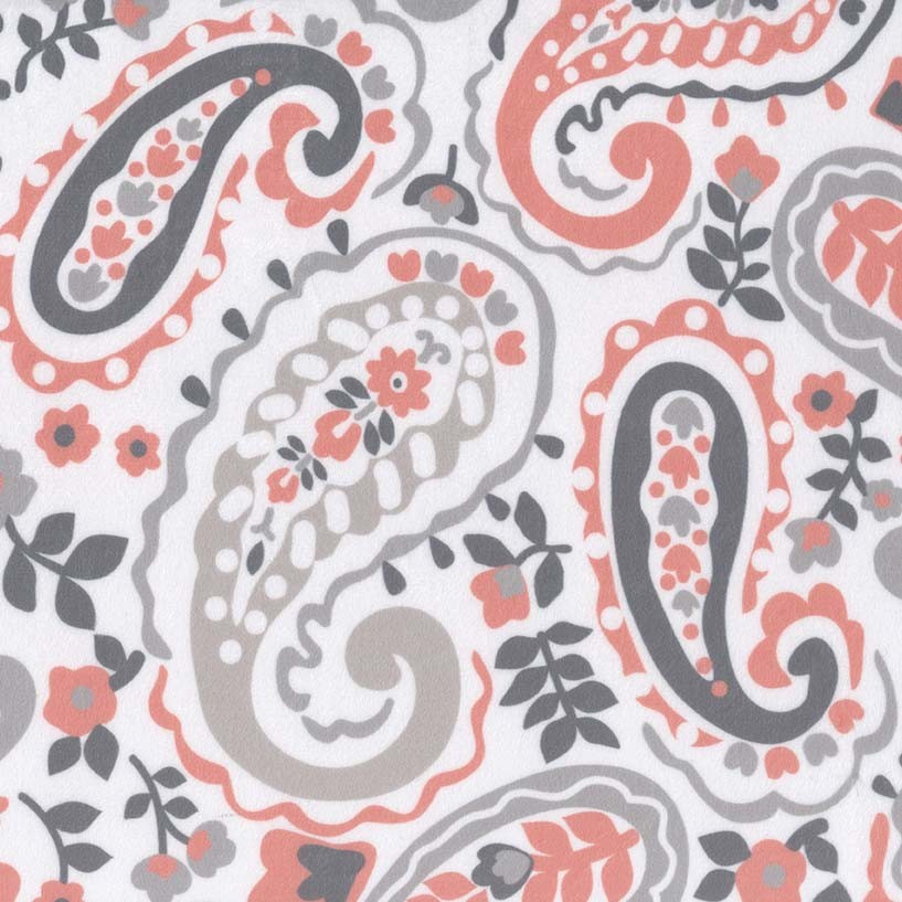 E E Schenck - Minky Prints - Minky 60' - Kashmir Paisley, Coral