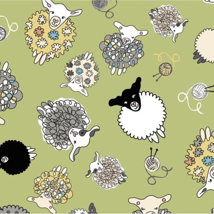 E E Schenck Co - 58' Laminated Cotton (Food Safe) - 1 Yard Cut, Moss Sheep